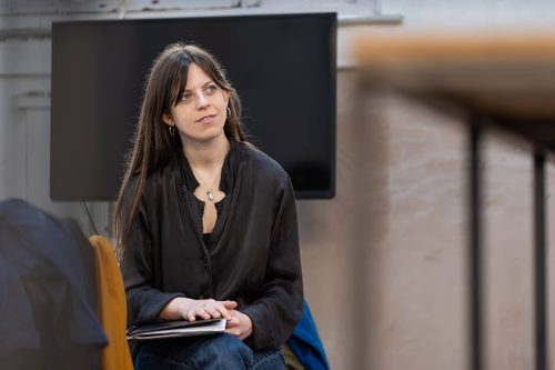 Alma Mater Rehearsal Photo Connie Treves sat down in rehearsals for Alma Mater.