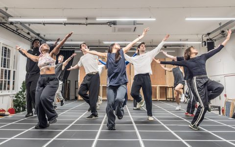 The American Psycho company rehearsing choreography.